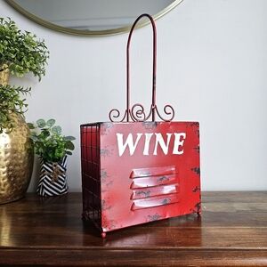 15" Vintage Wine Bottle Holder Cherry Red Locker Style Distressed Finish